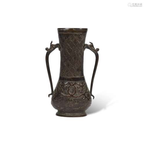A BRONZE ‘DRAGON AND FLAMING PEARL’ TWO-HANDLED VASE