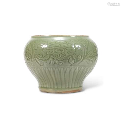 A LONGQUAN CELADON CARVED ‘PEONY’ JAR