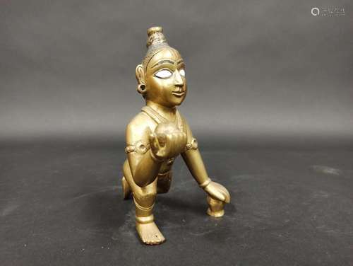 Statuette de KRISNA à la motte de beurre en alliage de bronz...