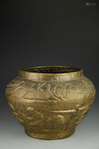 Ethnic Embossed Brass Jar