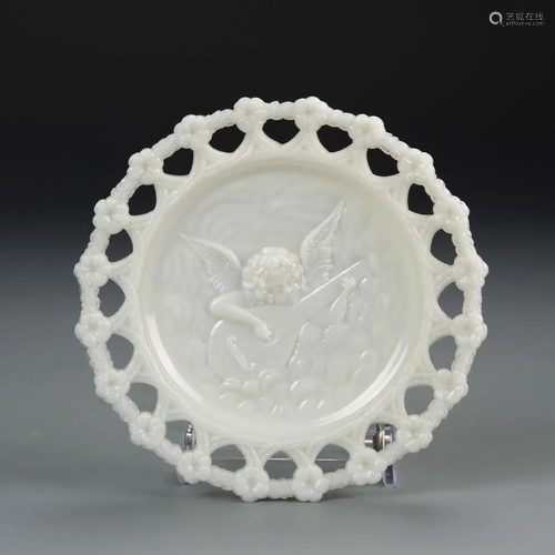 Milk Glass Plate with Cherub