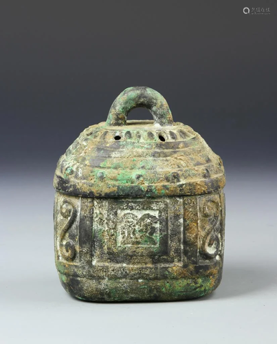 Chinese Antique Bronze Square Jar