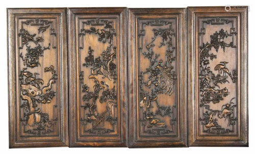 Four Chinese Wood Panels