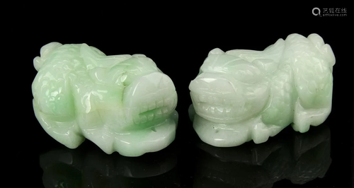 Pair of Chinese Carved Jade Foo Lions