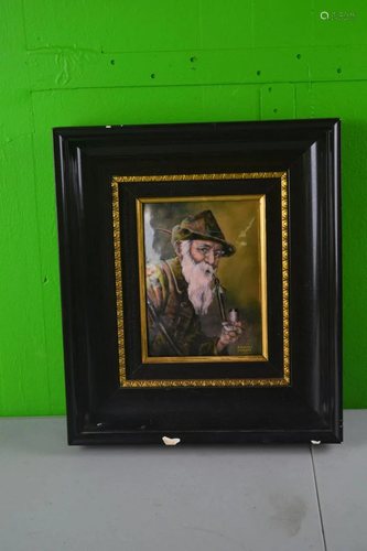 Framed Enameled Man Portrait