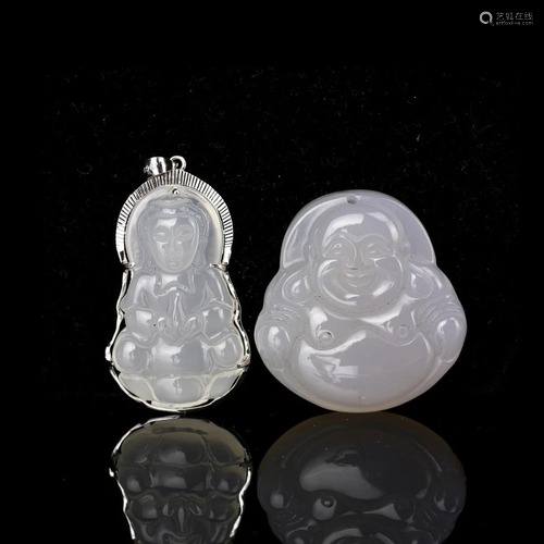 Chinese Agate Guanyin and Buddha Pendants