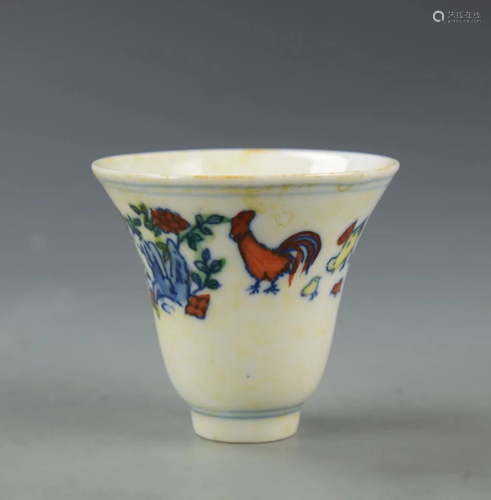 Chinese Doucai Rooster Cup