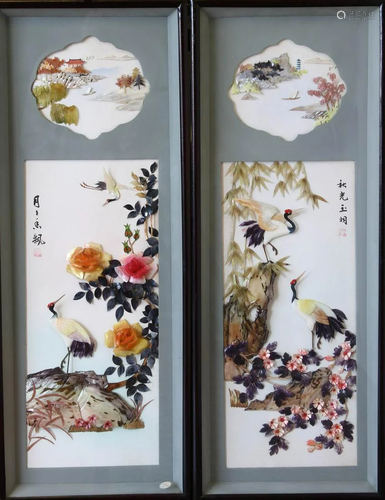 Pair of Chinese Framed Shell Artworks