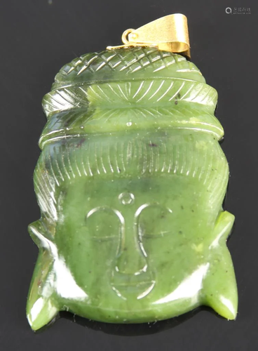 Chinese Spinach Jade Buddha Head Pendant