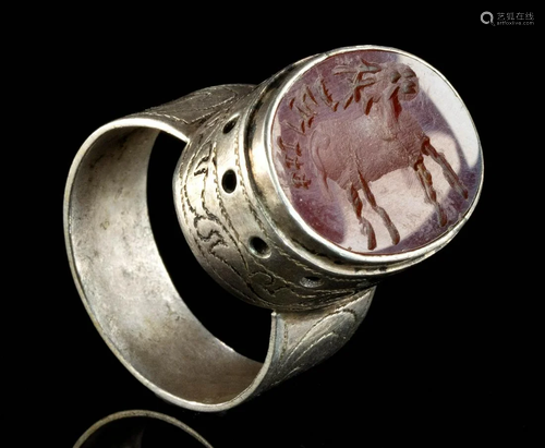 Indo-Greek Silver & Carnelian Intaglio Ring