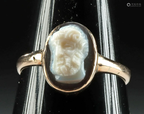 Roman Sardonyx Cameo Head Hercules, Gold Ring