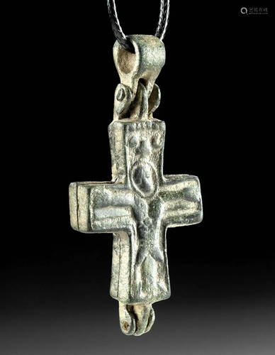 Byzantine Leaded Bronze Reliquary Cross Pendant