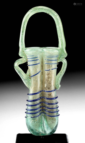 Roman Glass Double Unguentarium Cobalt Trailing