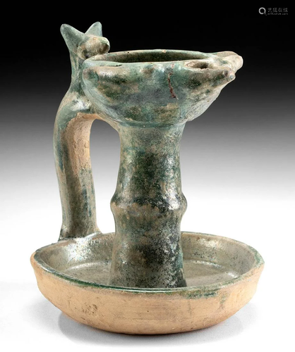 12th C. Persian Nishapur Glazed Pottery Oil Lamp