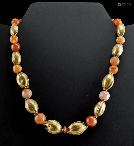 Achaemenid Gilt Silver & Carnelian Bead Necklace