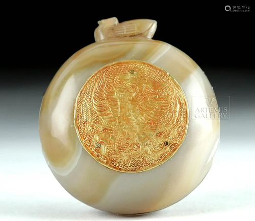 Bactrian Agate Container with Gold Phoenix Applique