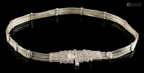 19th C. Indian Rajasthan Silver Chain & Buckle Belt