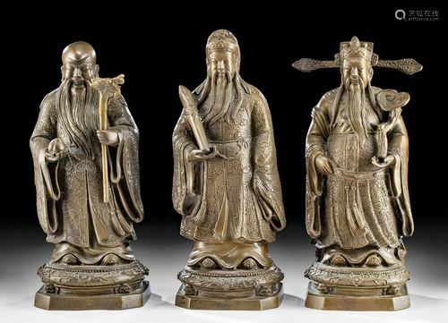 19th C. Chinese Qing Brass Figures of Star Deities, 3