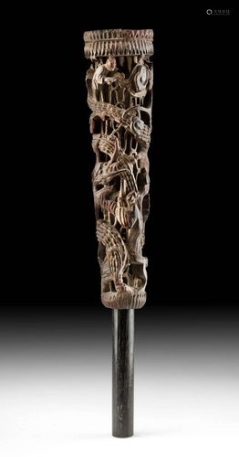 19th C. Chinese Qing Openwork Wood Dragon Pillar