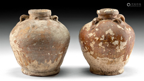 Pair of Chinese Song Dynasty Glazed Pottery Jars