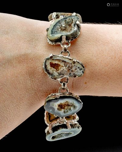 Sterling Silver Bracelet w/ Agate Geodes