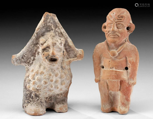 2 Maya Jaina Terracotta Figural Instruments