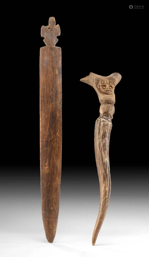 Chancay Wood Weaving Beater & Inca Antler Awl