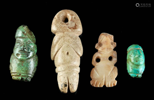 2 Chavin Stone & Shell Amulets & 2 Huari Stone Figur...