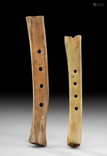 2 Chimu / Inca Camelid Bone Flutes - Quenas