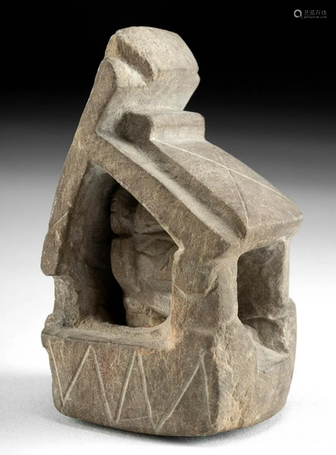 Rare Recuay Stone Effigy Temple Model w/ Figure