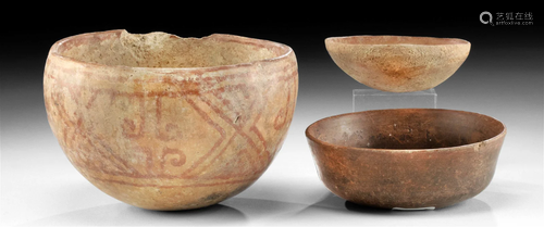 2 Mississippian Redware & 1 West Mexican Bichrome Bowls