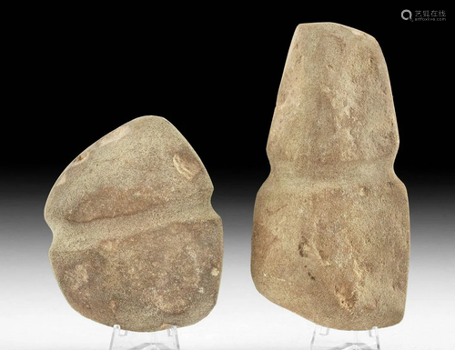 2 Native American Archaic Stone Full Groove Hand Axes