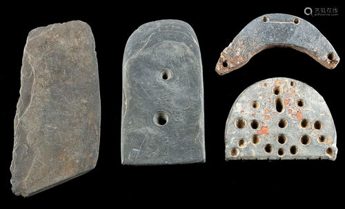 4 Prehistoric Hohokam Stone Tools & Gorget Pendants