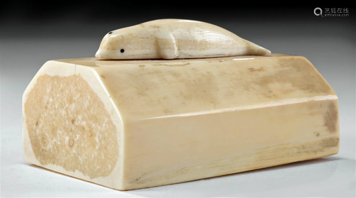 Early 20th C. Inuit Walrus Ivory Carving Beluga Whale