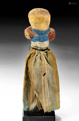 20th C. Argentinian Pilagas Bone Doll w/ Textile Garb