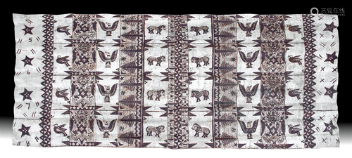 19th C. Tongan Tapa Bark Cloth Eagles & Lions