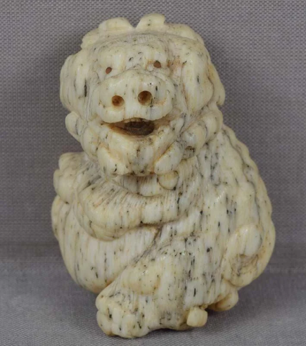 18c staghorn netsuke SHISHI with ball