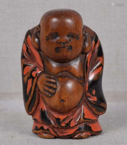 Early 19c Negoro netsuke HOTEI Buddha of the future