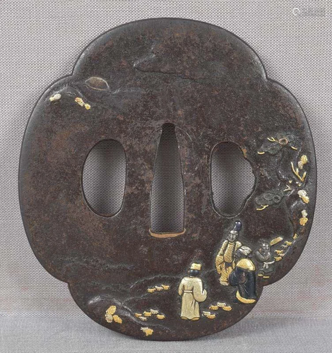 18c Japanese sword TSUBA SCHOLARS VIEWING MOON