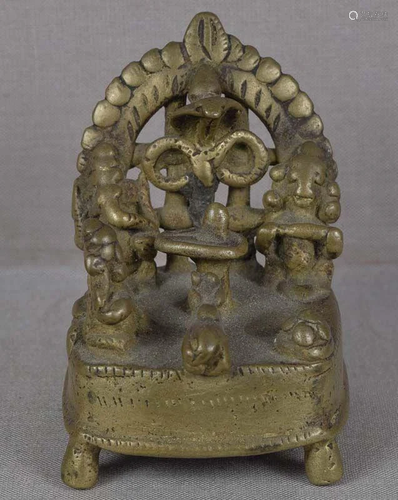 18c Indian bronze SHIVA SHRINE Parvati Ganesha Nandi Naga