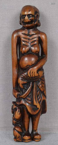 18c netsuke South Seas ISLANDER with fish 94mm