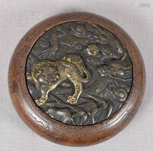 19c netsuke mixed metal DRAGON & TIGER