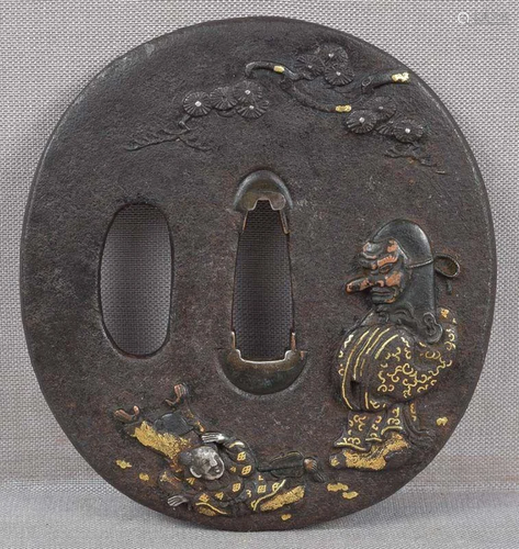 18c Japanese sword tsuba FUKUROKUJU TENGU MASK