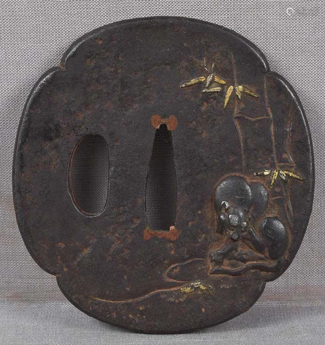 18c Japanese sword TSUBA TIGER & bamboo