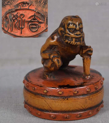 19c netsuke THUNDER GOD with drum HARUYOSHI