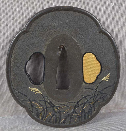 19c shakudo Japanese sword TSUBA autumn grasses