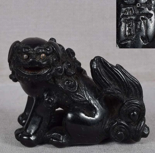 19c ebony netsuke SHISHI by MASANORI