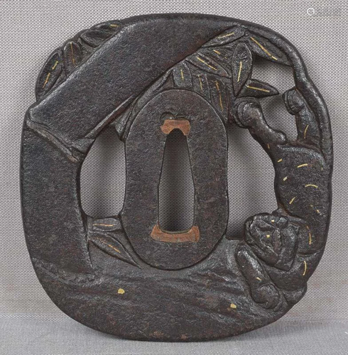 18c Japanese sword TSUBA TIGER & bamboo