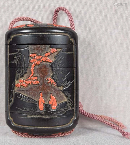 19c Japanese lacquer INRO (no netsuke) SCHOLARS