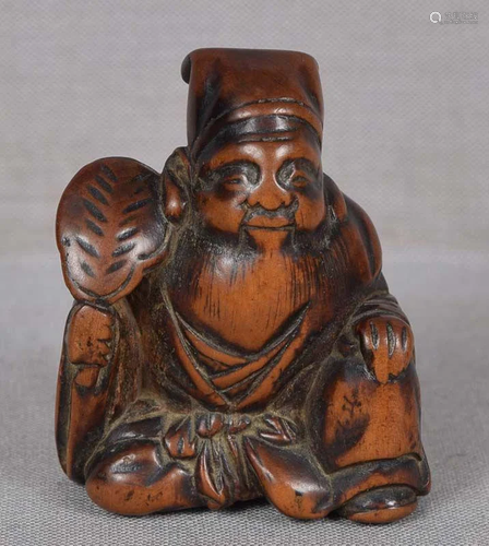 Early 19c netsuke JUROJIN with fan